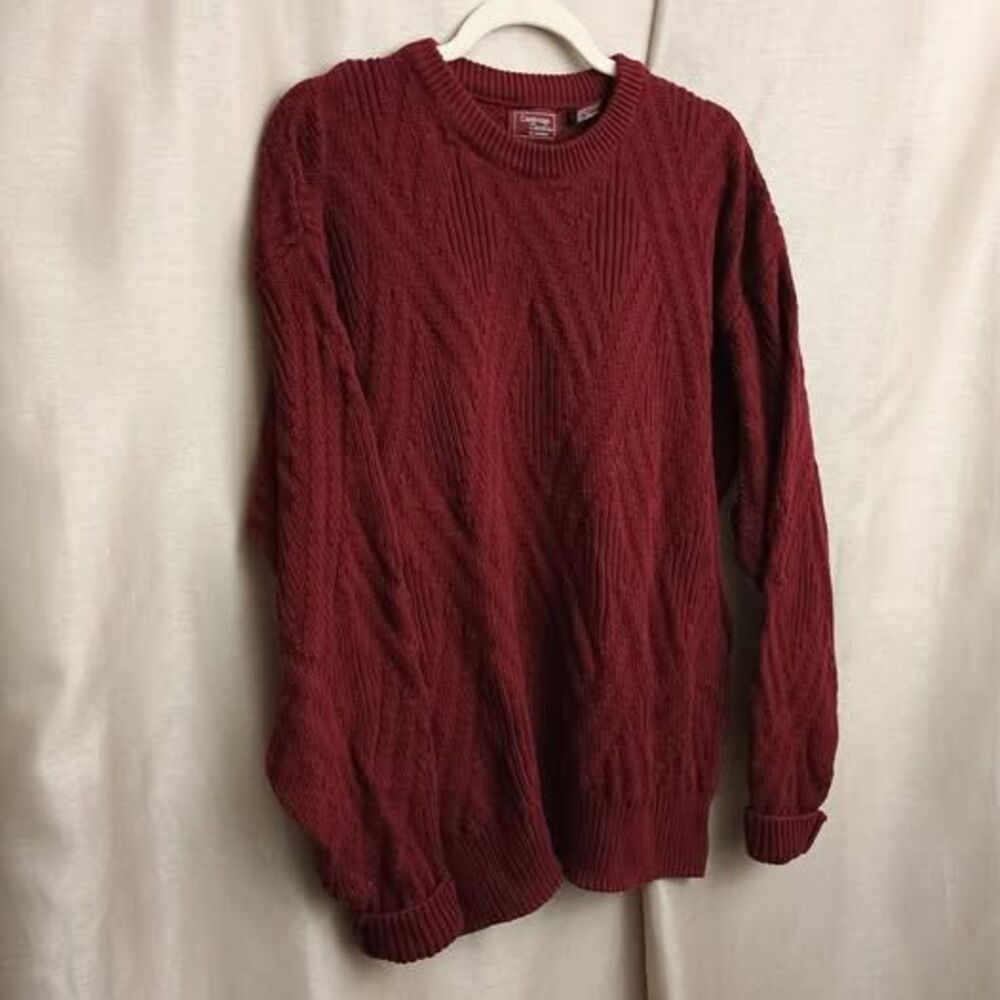 Cambridge Classics L Burgundy Cable Knit Crewneck Pullover Sweater 100% Cotton